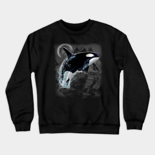 Orca whale dancing in moonlight Crewneck Sweatshirt